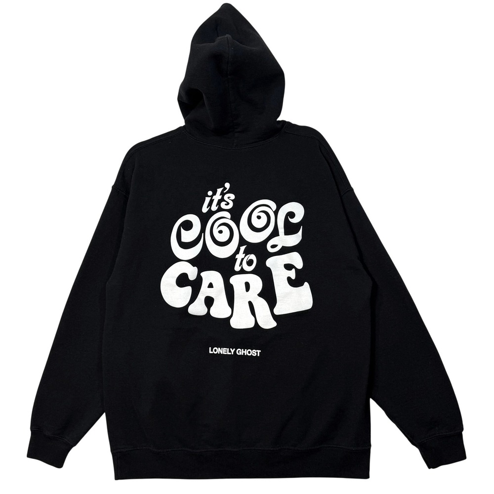 Lonely Ghost L Cool To Care Hoodie Black Streetwear Graphic Skater Groovy Sleaze